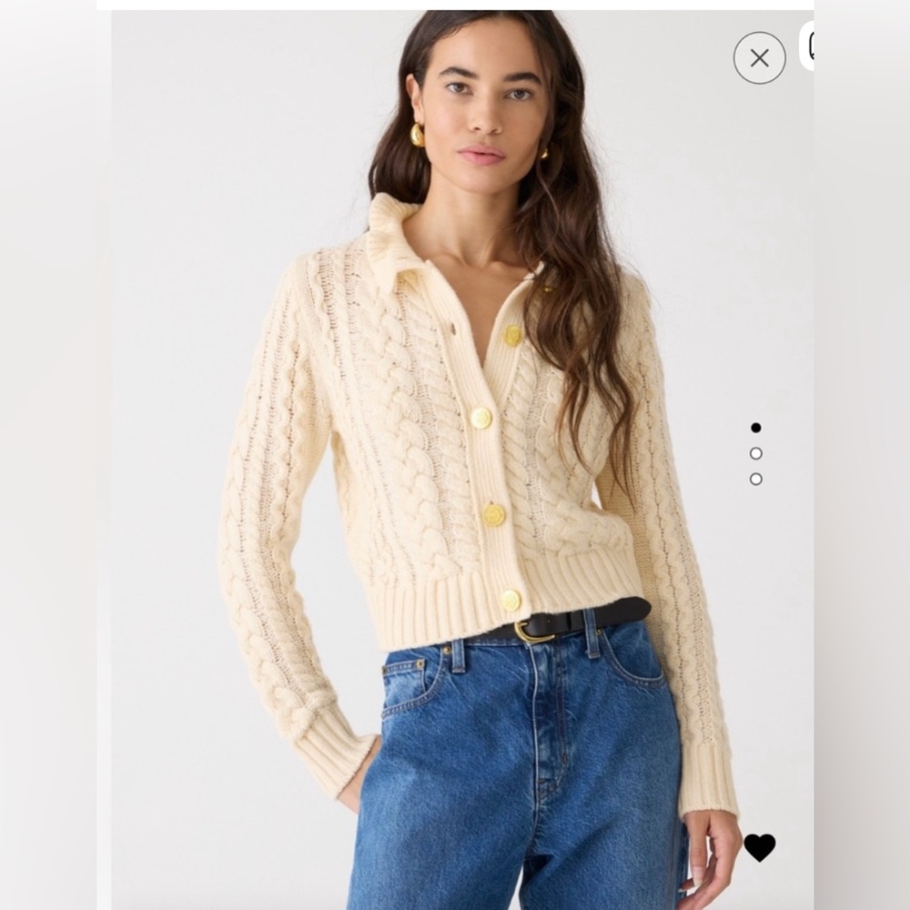 JCrew Cable Buttercream Knit ruffle neck cardigan sweater XL